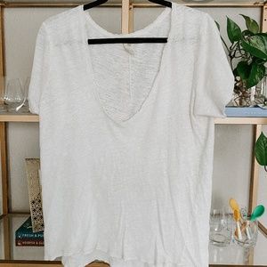 Free People Saturday Lace Trim Linen Blend Tee